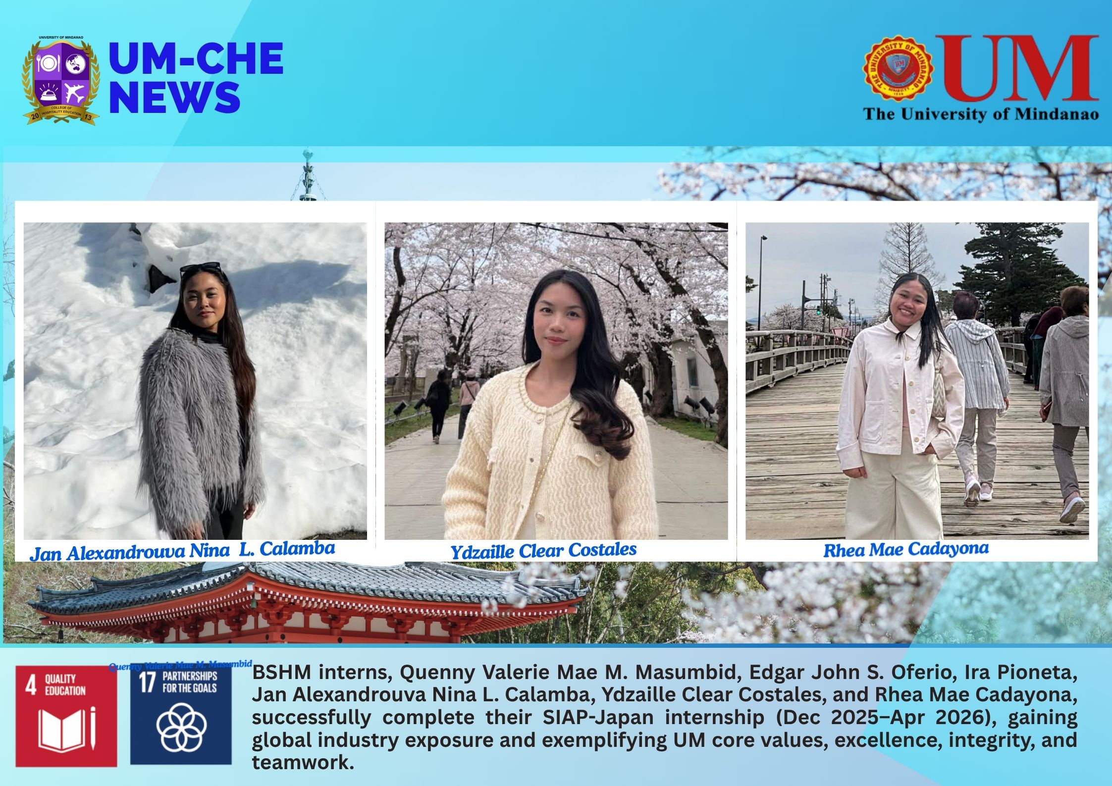 The College of Hospitality Education Welcomes Back BSHM Interns from SIAP-Japan (December 2025 – April 2026)